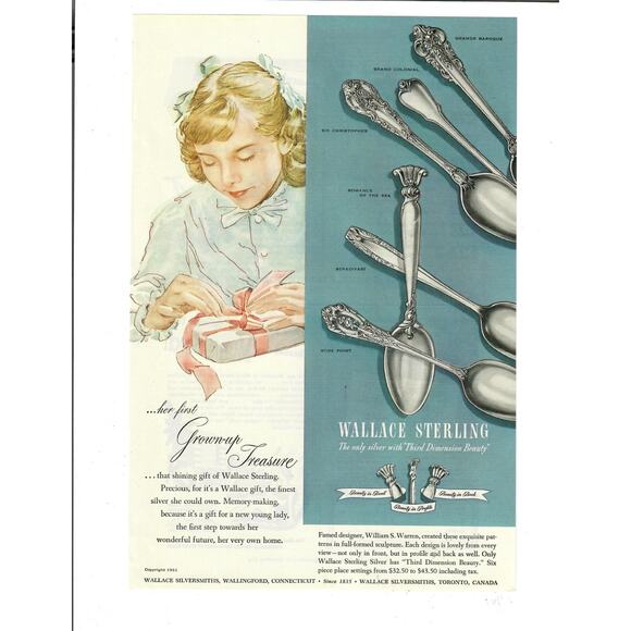 Wallace Sterling Silverware Gift For Girl Dreaming of Her Wedding Print Ad 1951 - Picture 1 of 1